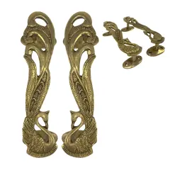 Decorative Antique Peacock Design Door Pull Handles 7 Inch Pair of 2 Brass Cabinet Handle Knobs for Door, Drawer, Shelf, Wardrobe, Almirah Housewarming Gift