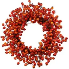 6-Pack 22" Orange Hawthorn Berry Wreath - Lifelike Berries, Indoor/Outdoor Use, Front Door Decor - Autumn & Fall Holiday D&eacute;cor - 2024 Christmas Collection, Floral Home by Artificial Flowers