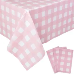 3 Packs Pink and White Checkered Tablecloths