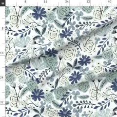 Various Fabrics by the Yard or Fat Quarter Blue Boho Floral Sage Green Floral Wilderness Large Scale Navy Custom Printed Fabric by Spoonflower
