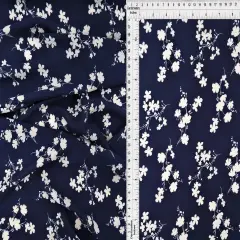 1 Yard Wool Dobby Floral Print Fabric, 58/59&Prime; Wide 100% Polyester NAVY