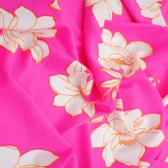 1 Yard Pink Hot Floral DTY Brushed Knit Fabric Stretch Soft Print 58/60 Inches Wide