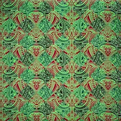 1 Yard Traditional Polynesian Tattoo Design Fabric, 100% Polyester Peachskin, 45" Wide Green/Red/B