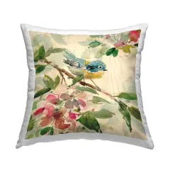 Spring Bird on Stem Decorative Printed Throw Pillow Design by Carol Robinson, 18 x 7 x 18