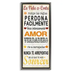 Stupell Industries La Vida es Corta Framed Floater Canvas Wall Art Gray Floater Frame