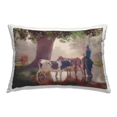 Cowboy & River Scenery Design by Steve Hunziker Throw Pillow 