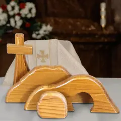 The Empty Tomb Easter Scene, Easter Christian Cross Decorations, Easter Decorations Religious Jesus Tomb Easter Kit, Easter Tomb Display for The Home, Tabletop, Office - Wooden (Dark-Brown)