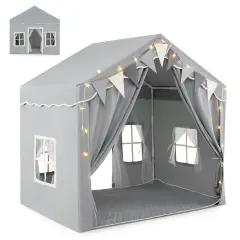 Kids Large Play Tent House with 2 Opening Door and Star Lighting Perfect for Gift Grey