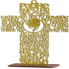 12pcs Jesus Cross Wood Stand Laser Cutout Baptism Centerpiece Gold