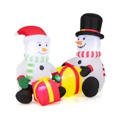 5 Feet 2 Cute Blow-up Snowman Christmas Inflatables with Gift Boxes for Decoration