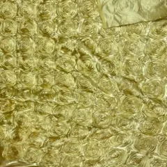 1 Yard Exquisite 3D Rose Design Satin Rosette Ribbon Fabric 54" Width Gold