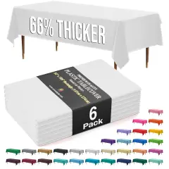 Exquisite 6-Pack Premium Plastic Tablecloth 54in. x 108in. Rectangle Plastic Table Cover White