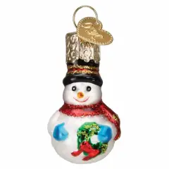 Old World Christmas 2.0 Inch Mini Snowman Christmas Tree Ornament , Ornament Wreath Blue Mittens White