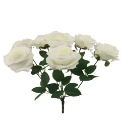 16" White ROSE BUSH W/7 FLOWERS