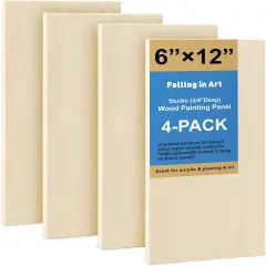 Unfinished Birch Wood Panels Kit for Painting, Wooden Canvas 4 Pack of 6x12&rsquo;&rsquo; Studio 3/4&rsquo;&rsquo; Deep
