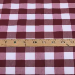 1 Yard Burgundy 1 Inch Checkered Gingham Poly Cotton Fabric For Apparel 58/59 Inch Wide Non-Stretch