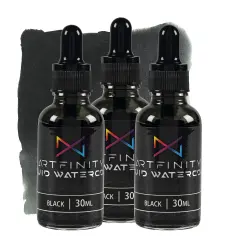 Artfinity Liquid Watercolor Paint 30 ml Bottle - 3 Pack, Black - Vibrant Dye-Based Liquid Watercolor w/ Glass Pipette, Fast-Drying, Fine Art Paint for Calligraphy, Airbrushing & Traditional Art