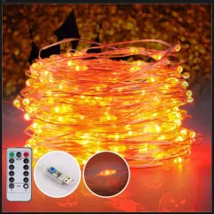 Orange USB Fairy String Lights, 33ft 100 LED with Remote & Timer