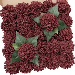 25 Pcs Artificial Burgundy Dahlia Flowers with Stem