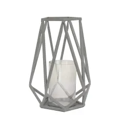 10" Candle Lantern with Glass Chimney, Glacier Gray