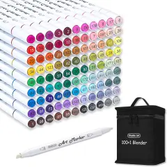 101 Colors Dual Tip Alcohol Based Art Markers,100 Colors plus 1 Blender Permanent Marker Pens Highlighters with Case Perfect for Illustration Adult Coloring Sketching and Card Making