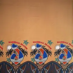 1 Yard Marshall Islands Palm Trees And Sea Turtles Peachskin Fabric For Elegant Apparel And Crafts 45 Inch Beige