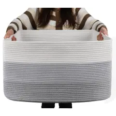 Large Blanket Basket, 22&rdquo;x17&rdquo;x12&rdquo; Rectangle Woven Baskets, Nursery Blanket Storage Living Room, Toy Storage With Handle, Large Baskets for Organizing-Gradient Grey