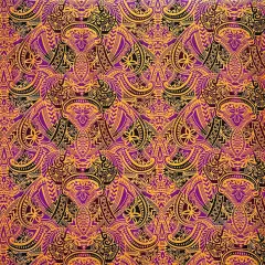 1 Yard Traditional Polynesian Tattoo All Over Design Peachskin Fabric For Apparel 45 Inch Purple/Black/Yellow
