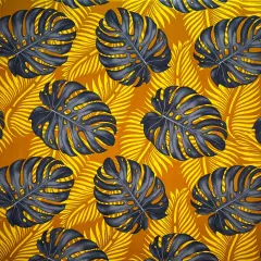 1 Yard Monstera Dypsis Lutescens Leaves Tropical Peachskin Fabric for Sewing Projects 45 Inch Width Gray/Mustard