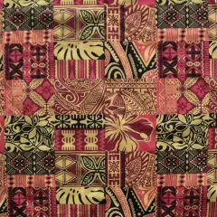 1 Yard Traditional Polynesian Tapa Print Soft Polyester Fabric 60 Inch Width Yellow/Red