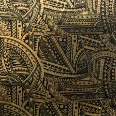 1 Yard Polynesian Tattoo Traditional Foil Fabric Metallic Print 60 Inches Wide Hunter Green/Black