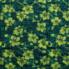 1 Yard Hibiscus Tapa Print Polyester Fabric for Crafts, Apparel, and Home D&eacute;cor 60 Inch Width Green
