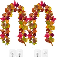 2 PCS Fall Maple Leaves Garland, Artificial Autumn Maple Leaf