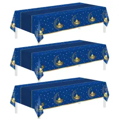 Ramadan Decorations, Table Cloth Rectangle, 3Pack Blue Tablecloth Disposable Ramadan Mubarak Decor Gift Eid Mubarak Decorations, Table Cover 54"x108" for Home, Kitchen, Outdoor Decoration for Ramadan