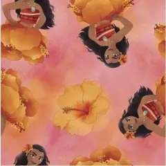 Disney's Moana Floral Toss Peach Cotton Fabric by the Yard