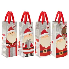 12 Pack Santa Claus Christmas Wine Gift Bags with Ribbon Handles (5 x 13.5 x 4 In)