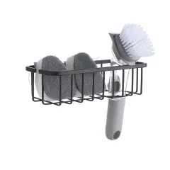 NeverRust Deluxe Kitchen & Bathroom Sink Sponge Holder Organizer with Adhesive Mount Black