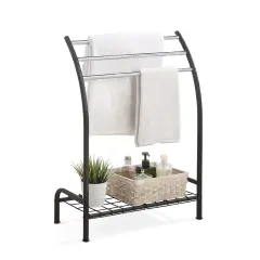 Freestanding 3 Hanging Bar Towel Rack with Bottom Shelf Black