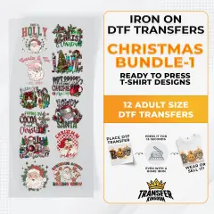 Iron on DTF Transfer Christmas Bundle - 12 Best Seller T-shirt Designs Ready To Press