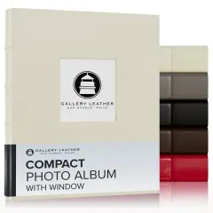 Gallery Leather Compact with Window Album 4x6-3 Ring Binder Photo Album with Window, 60 Pages for 120 Photos, Fillable, Handcrafted - 9.25 x 8 " Freeport Ivory