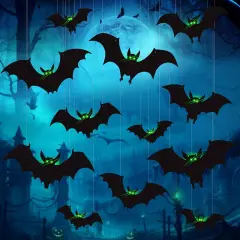 12 Pcs Glow in the Dark Bats Halloween Decorations Outdoor
