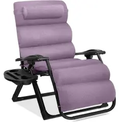 Best Choice Products Oversized Zero Gravity Chair, Folding Recliner w/ Removable Cushion, Side Tray Lavender