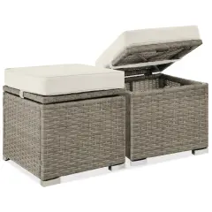Best Choice Products Set of 2 Wicker Ottomans, Multipurpose Furniture w/ Removable Cushions, Steel Frame White Sand/Taupe