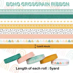 8 Rolls Boho Rainbow Ribbon 40 Yards 0.4 Inch Rainbow Themed Grosgrain Ribbon Colorful Boho Fabric Craft Ribbon for Wreath Bow Making Gift Wrapping Decor DIY Crafts
