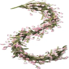 Flower Garland Artificial Paper Wildflower Vines Greenery Hanging Floral Garlands for Spring Summer Indoor Outdoor Living Room Kitchen Window Mirror Decor 5.4ft (Pink)