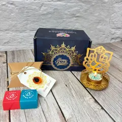 Personalized Diwali Gifts Hamper Indian Festival Basket Diwali Gift Boxes Ganesha Candle Holder, Sweets Dry Fruits for Employees Home Office Friends Family Relatives Return Gift Items