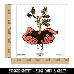 Water Bottle Sticker Set Hands Holding Tree Earth Dirt Planting Garden Cute Waterproof Vinyl Stickers Pack Decal, Skateboard, Laptop, Car, Window, Bumper - 5 Pack
