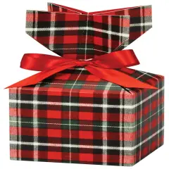 Pack/6: Christmas Plaid Cinch Gift Boxes - 3-1/2 x 3-1/2 x 7"