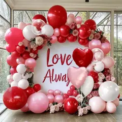 Red Pink White Balloon Garland Double Stuffed Pink Balloons Pearl Red Balloon Arch Kit Bobo with Foil Heart Balloons for Wedding Mother&rsquo;s Day Birthday Baby Shower Valentine Party Decorations