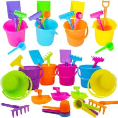 Summer Sand Toys Mini Beach Playsets, Play Set Includes 1 Sand Bucket, 1 Shovel, 1 Rake, and 1 Scoop, Birthday Treats for Boys and Girls, Party Favors for Kids and Toddlers (6-Pack)